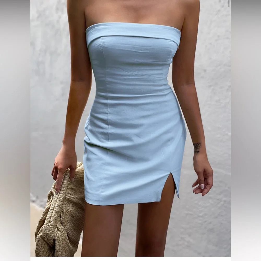 🟢Nwot Lena periwinkle tube top dress with slit